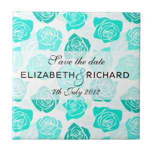 Azulejo Rosas turquesa vintage "Save the date" Tile