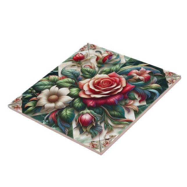 Azulejo Rosas vibrantes y acuerdo Lilies (Lado)