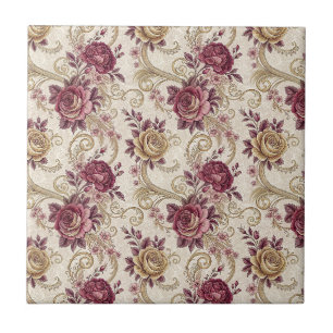 Azulejo Rosas Victorianas Reales - Patrón Floral Borgoña