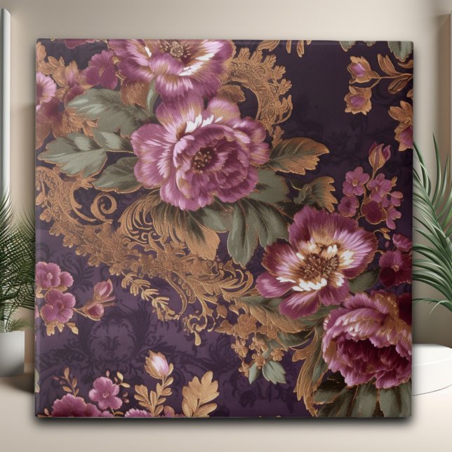 Azulejo Rosas victorianos elegantes de encaje morado (Subido por el creador)