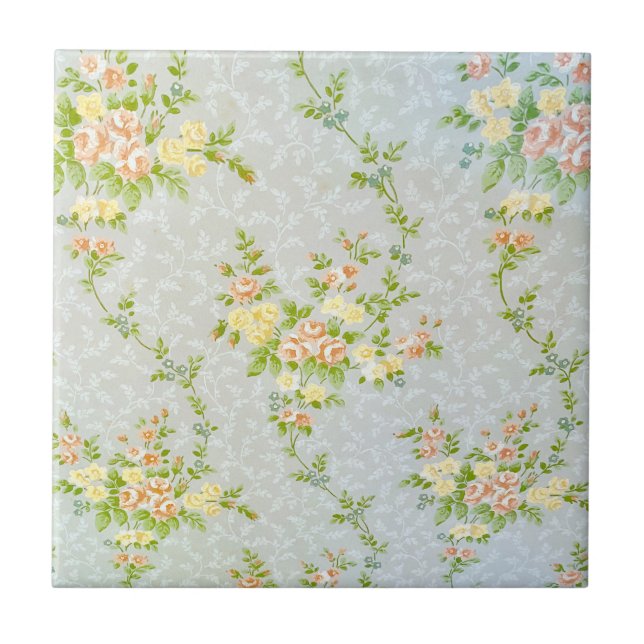 Azulejo Rosas victorianos y vides mosaicos de cerámica (Frente)