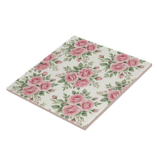 Azulejo Rosas Vintage en Acuarela Rosa Floral Sin Costuras