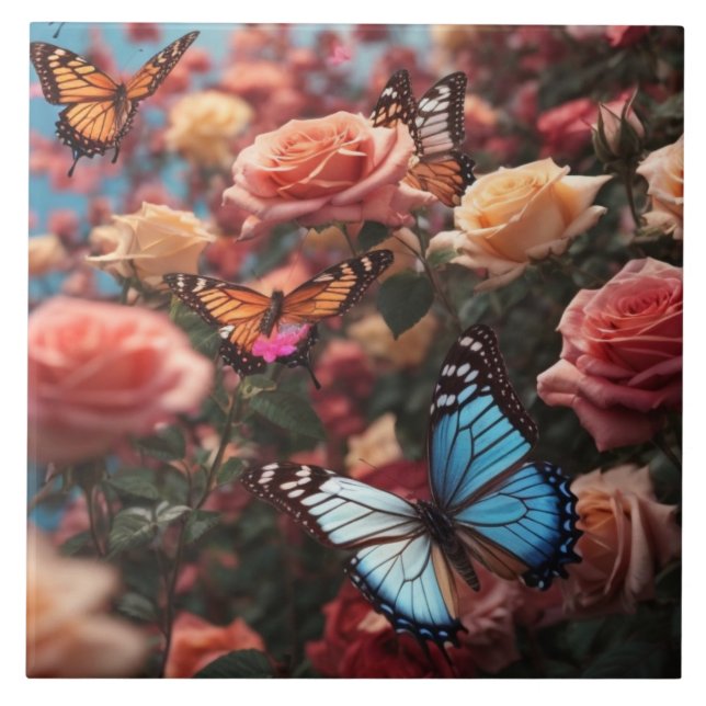 Azulejo Rosas y mariposas (Frente)