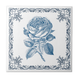 Azulejo rose vintage bleue