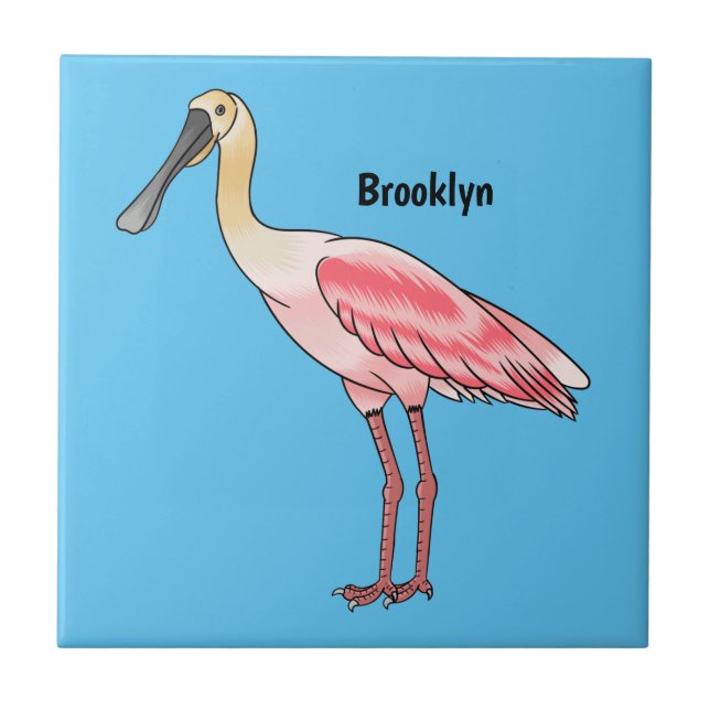 Azulejo Roseate spoonbill bird cartoon illustration  (Frente)