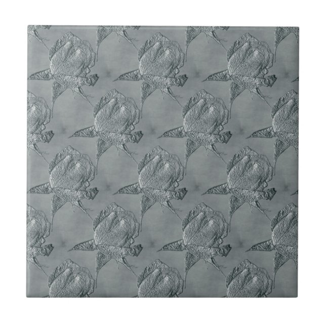 Azulejo Rosebuds Plateado Tile de Arte Floral (Frente)