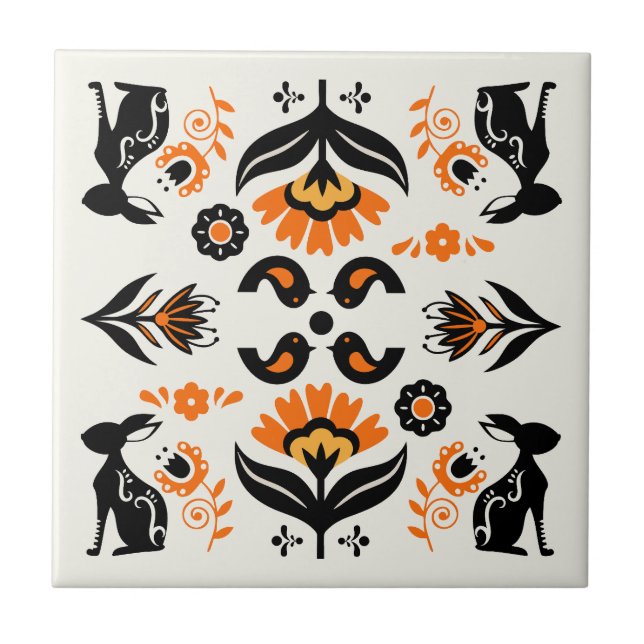 Azulejo Rosemaling Norwegian Folk Art (Frente)