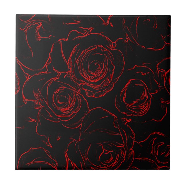 Azulejo Roses rojos fondo negro (Frente)