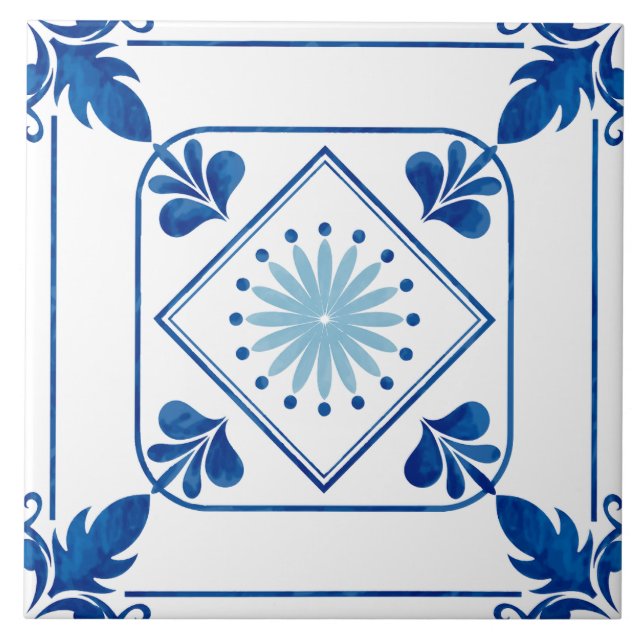 Azulejo Rosette Mediterráneo (azul claro) Tile cerámico (Frente)