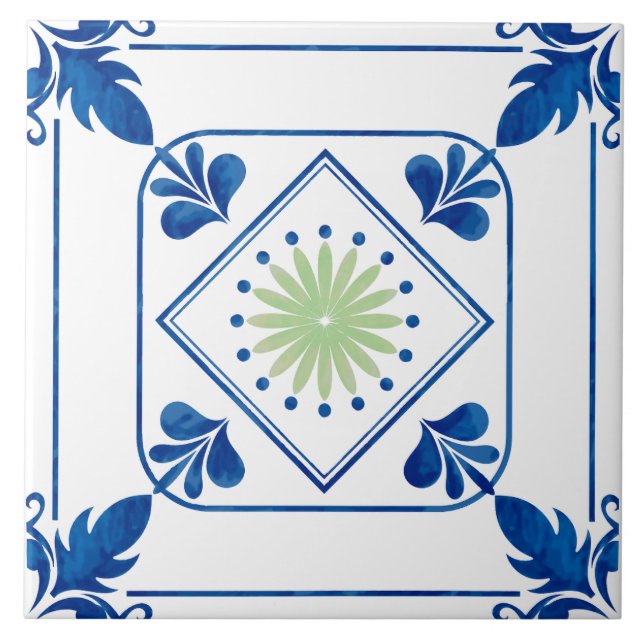 Azulejo Rosette Mediterráneo (verde) Tile cerámico (Frente)