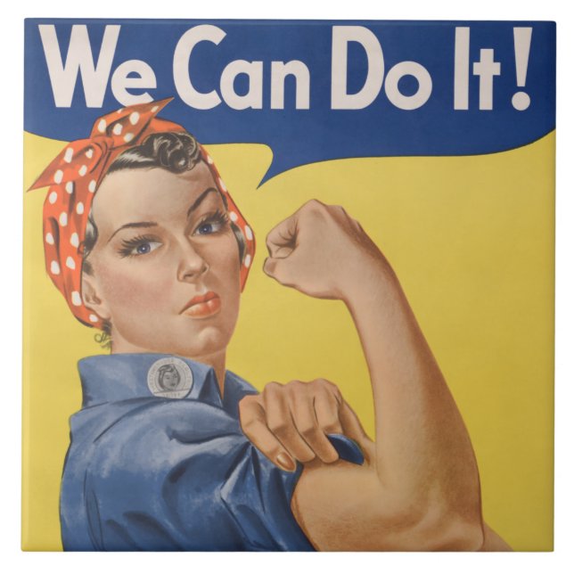 Azulejo Rosie la Remachadora: Mujeres Fuertes Empoderamien (Frente)