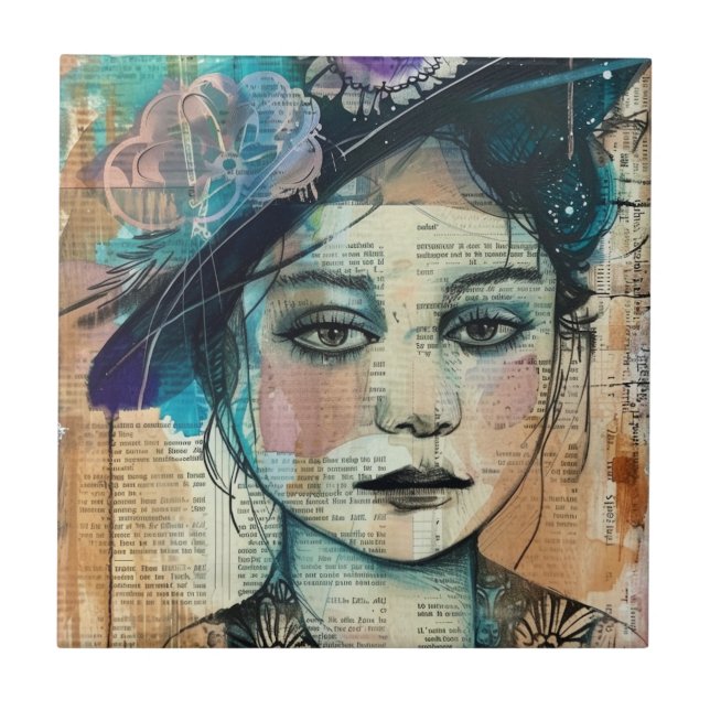 Azulejo Rostro de Collage de Álbum Antiguo (7) (Frente)