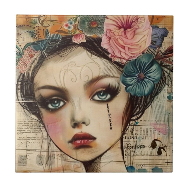 Azulejo Rostro de Collage de Álbum Antiguo (9) (Frente)