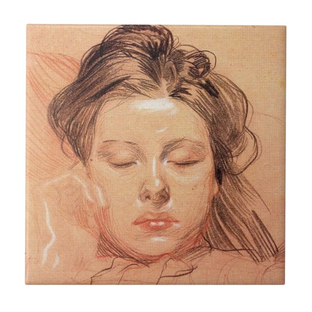 Azulejo Rostro de niña durmiendo (de Frantisek Kupka) (Frente)