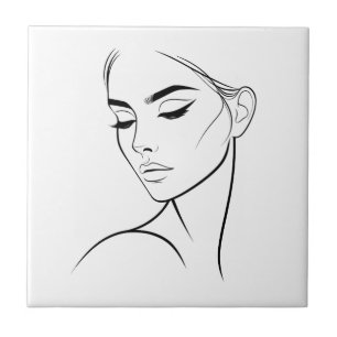 Azulejo Rostro estético femenino de línea abstracta minima