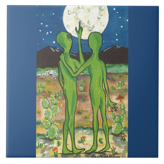 Azulejo Roswell Alien Romatic Crashed UFO Funny Whimsical (Frente)