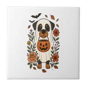 Azulejo Rottweiler de Halloween con Flores