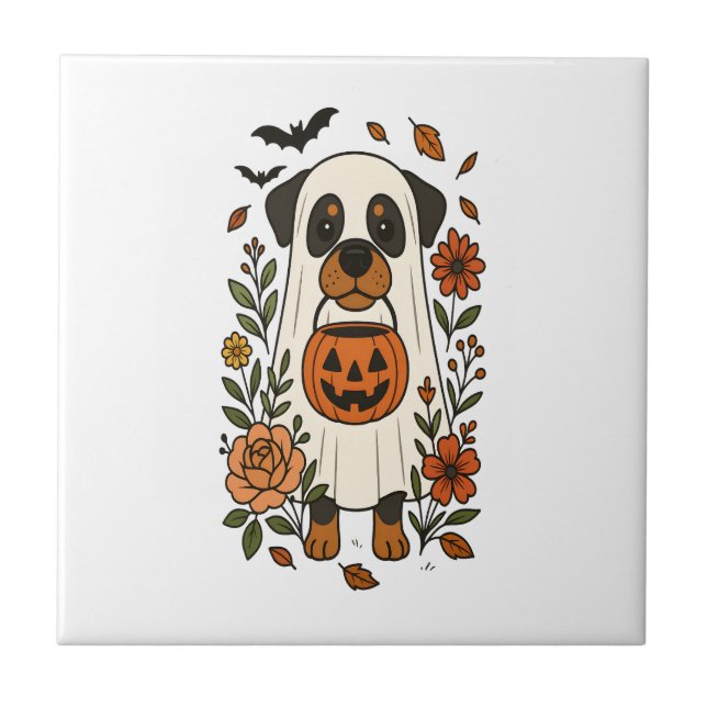 Azulejo Rottweiler de Halloween con Flores (Frente)