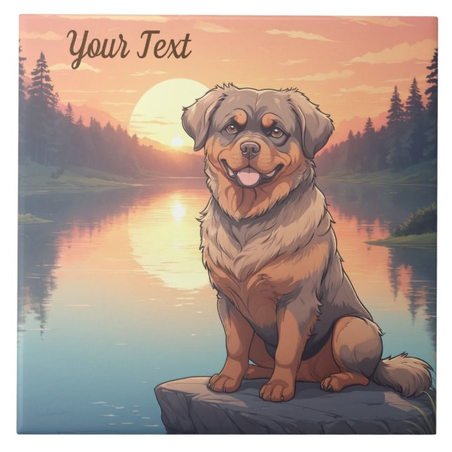 Azulejo Rottweiler junto al lago (Frente)