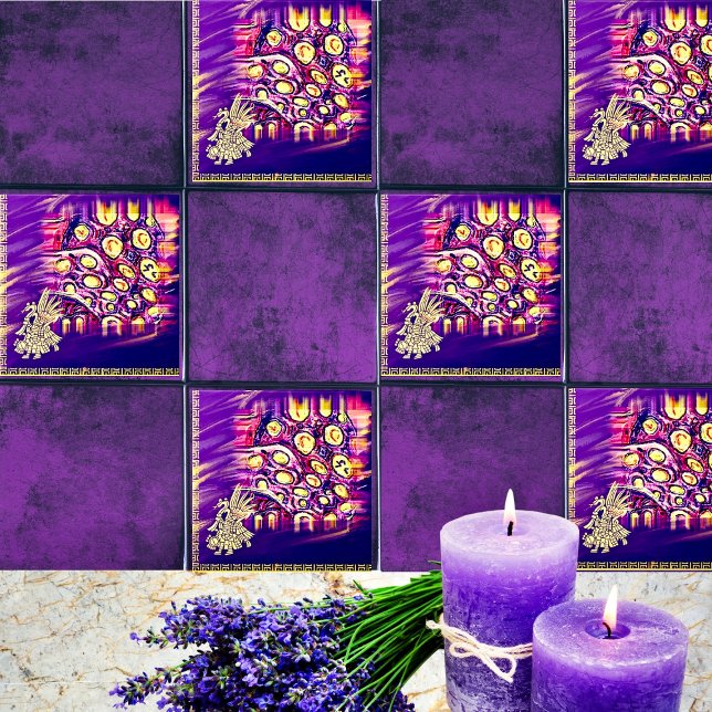 Azulejo Rótulo Aztec Golden & Purple Mexican Boho Wooden B (Subido por el creador)