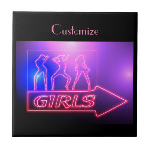 Azulejo Rótulo de Chicas rosados neón Thunder_Cove