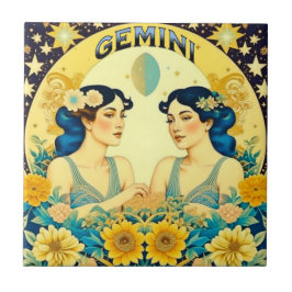 Azulejo Rótulo de horoscopio vintage Gemini Twins Celestia