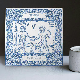 Azulejo Rótulo de zodiaco vintage holandés Delft Blue Gemi