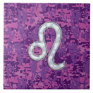 Azulejo Rótulo Leo en Camuflaje Digital de la Fuchsia Rosa