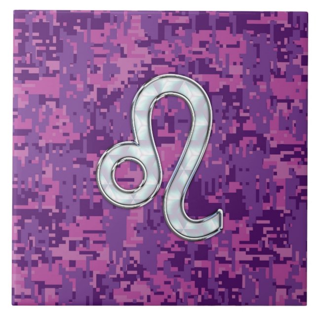 Azulejo Rótulo Leo en Camuflaje Digital de la Fuchsia Rosa (Frente)