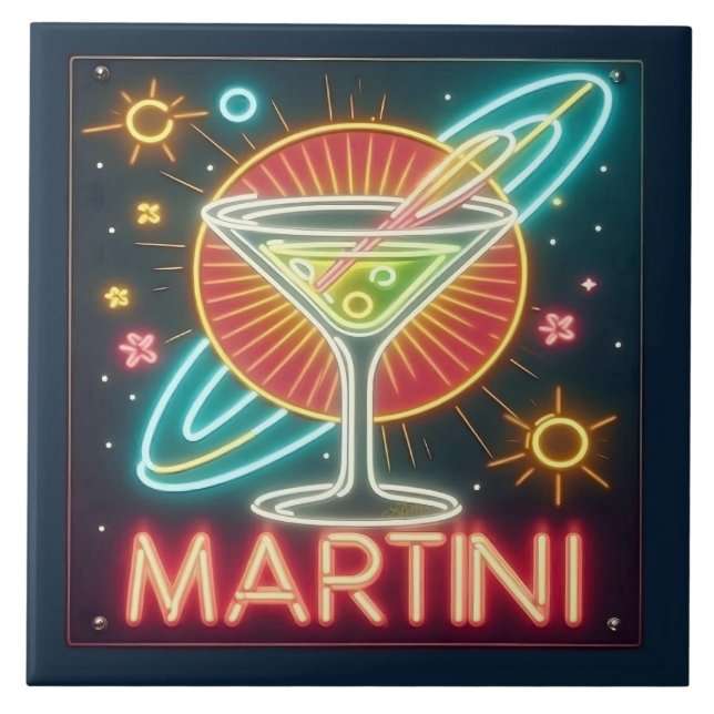 Azulejo Rótulo Neon Martini de Mid Century (Frente)