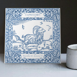 Azulejo Rótulo Zodiac Vintage de Capricornio Azul Delft Ho