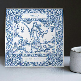 Azulejo Rótulo Zodiaco Vintage de Virgo Azul Delft Holandé