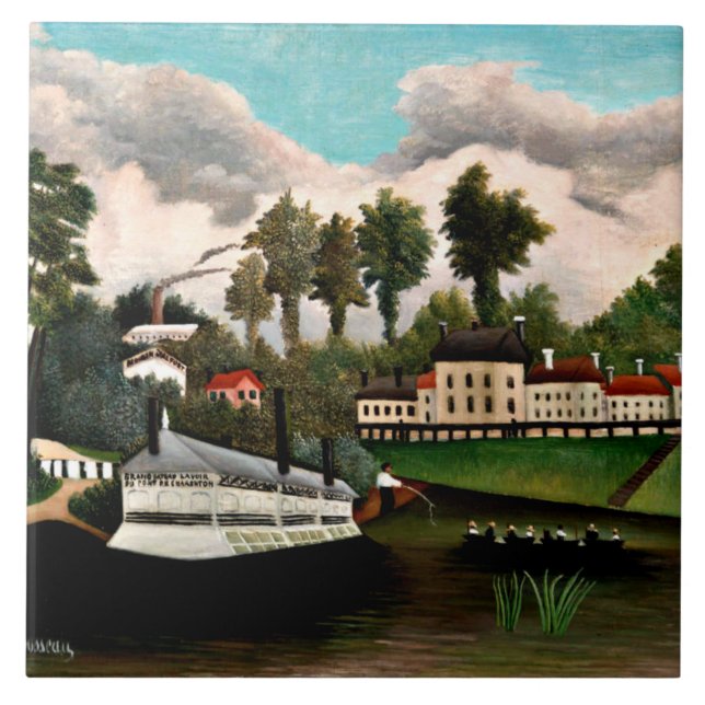 Azulejo Rousseau - El barco de lavado, pintura popular (Frente)