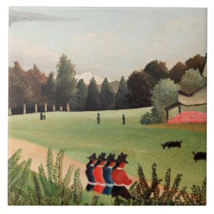 Azulejo Rousseau - Paisaje y cuatro jóvenes Chicas