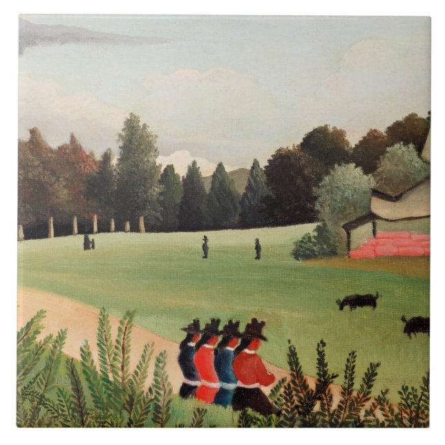 Azulejo Rousseau - Paisaje y cuatro jóvenes Chicas (Frente)