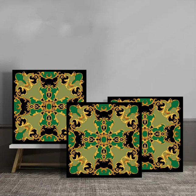 Azulejo Royal Baroque Gold and Emerald Green Ornamental Pa (Subido por el creador)