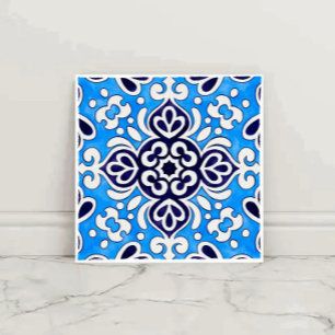 Azulejo Royal Blue Ceramic Classic Geometric Mosaic 