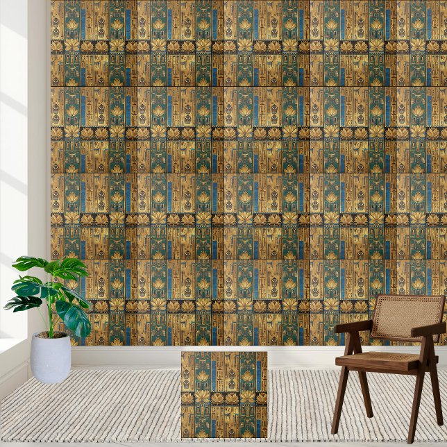 Azulejo Royal Egyptian Lotus and Scarab Design Tile (Royal Egyptian Lotus and Scarab Design Tile)