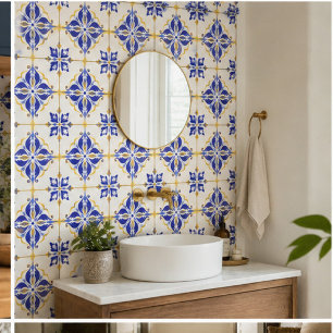 Azulejo Royal Fleur Elegant Blue and Gold Botanical Mosaic