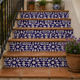 Azulejo Royal Indigo Elegant Geometric Floral Mosaic