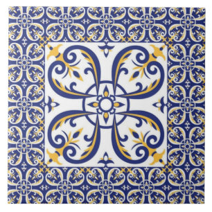Azulejo Royal Mosaic Blue and Gold Ornamental Floral
