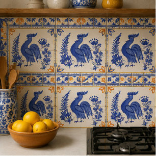 Azulejo Royal Peacock Bird and Floral Mediterranean