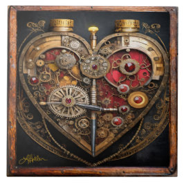 Azulejo Rubíes Steampunk Y Engranajes Corazón Oscuro 