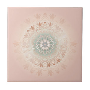 Azulejo Rubor de Rosa Dorada Mandala Floral