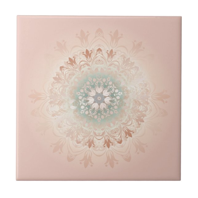Azulejo Rubor de Rosa Dorada Mandala Floral (Frente)