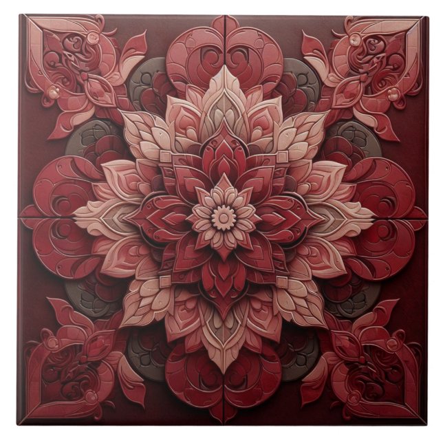 Azulejo Ruby Red Elegance 3D Effect Designer Tile (Frente)
