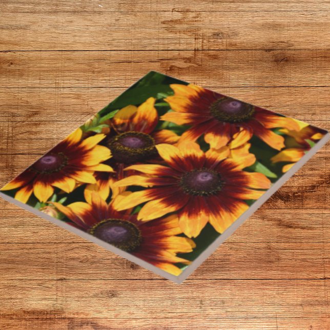 Azulejo Rudbeckias Floral amarillo y bronce (In Situ)