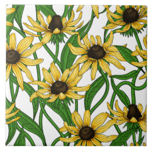 Azulejo Rudbekia amarilla sobre blanco