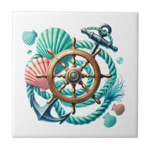 Azulejo Rueda de barco genial ancla