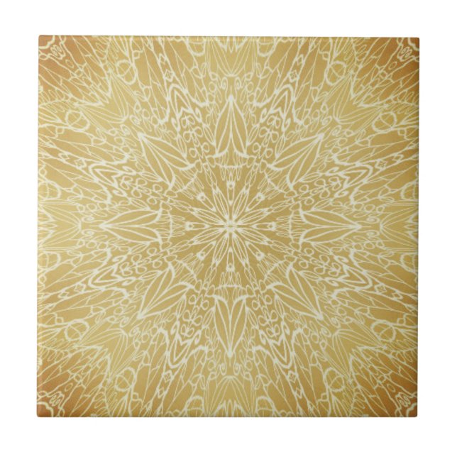Azulejo Rueda de estrella geométrica blanca de oro oscuro (Frente)